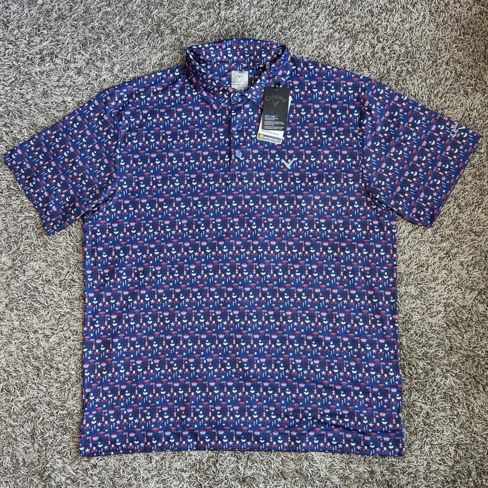 Callaway Golf Shirt Men's Size XL Blue Opti Dry Polo USA America July 4th NEW